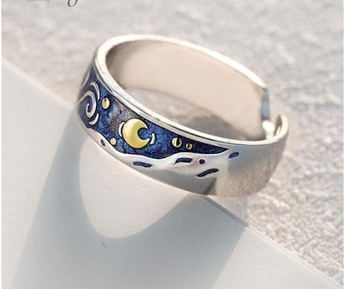 Starry Night Dreams: Adjustable Moon & Star Couple’s Ring