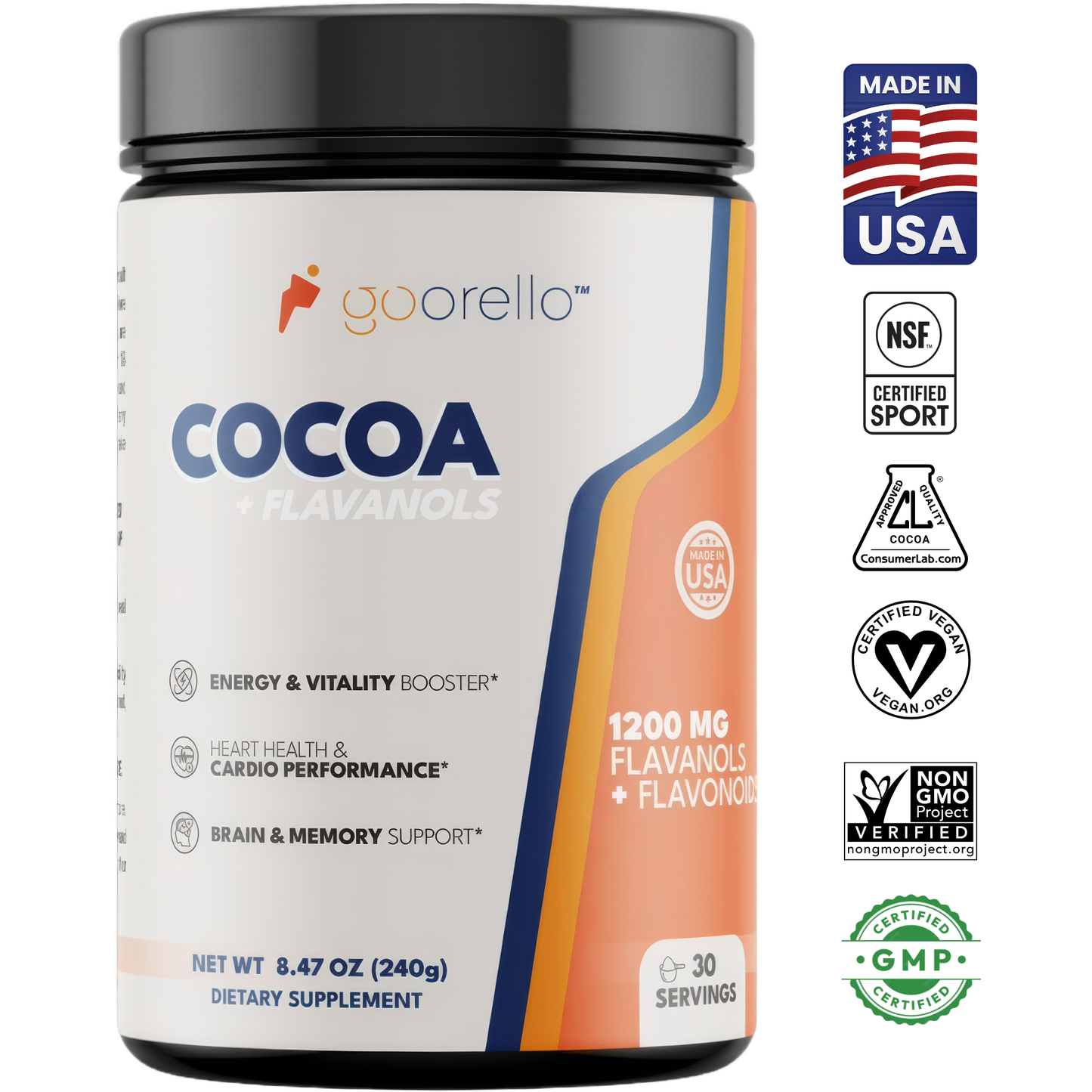 Goorello™ COCOA + FLAVANOLS: Nitric Oxide Booster for Uncompromised Brain & Heart Health